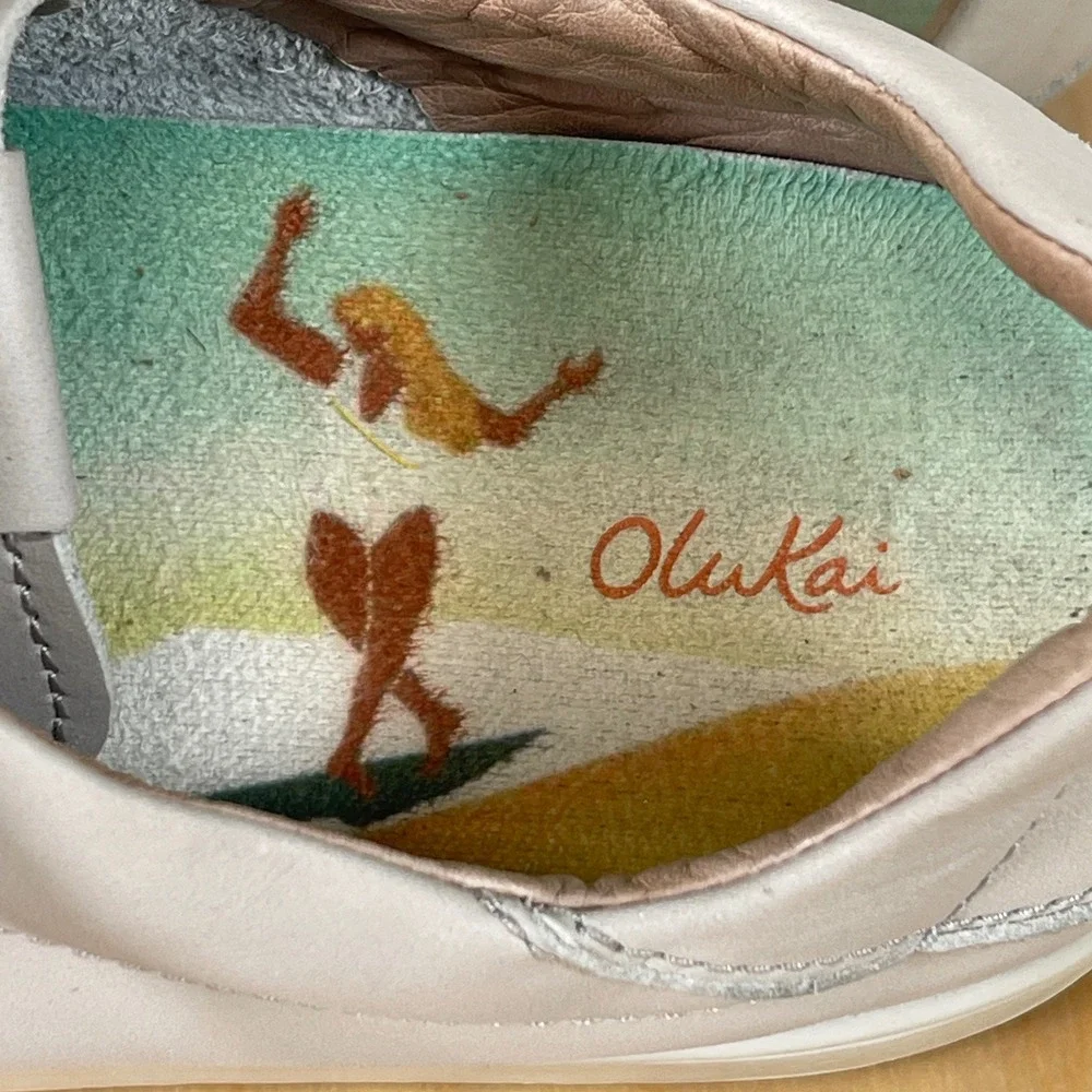 OluKai Pehuea Li Ili Women's Leather Sneakers Light Gray‎ Casual Shoes